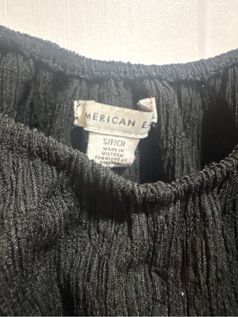American Eagle Black Cropped Tie-Front Peasant Top - Picture 2 of 5